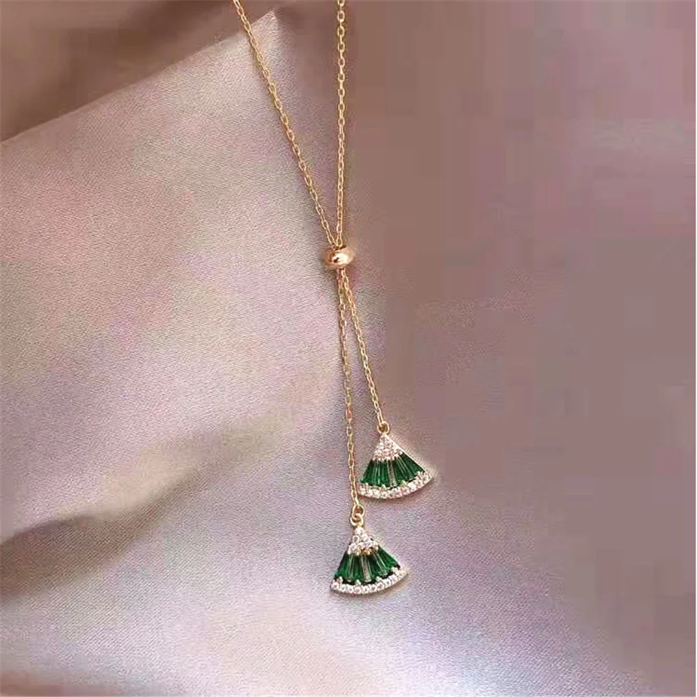 Emerald Fan Dangle Statement Necklaces
