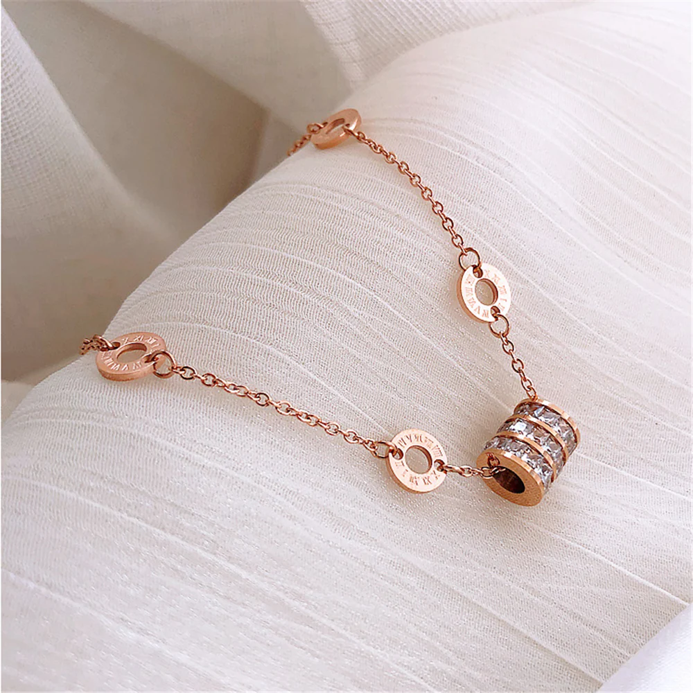 Rose Gold Cubic Zirconia Beaded Hoops Bracelets